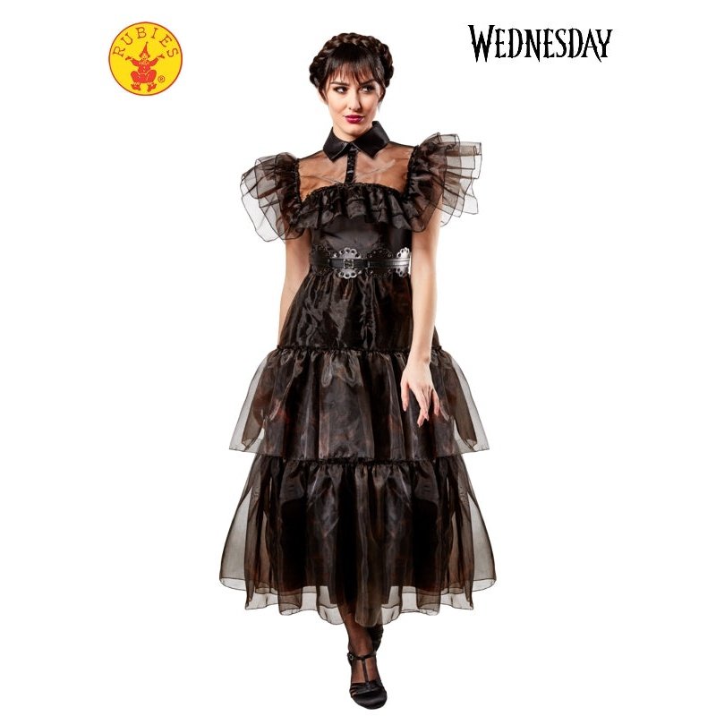 Adult Wednesday Rave'N Deluxe Costume from Netflix's TV show, a perfect outfit for a fun and stylish Halloween celebration