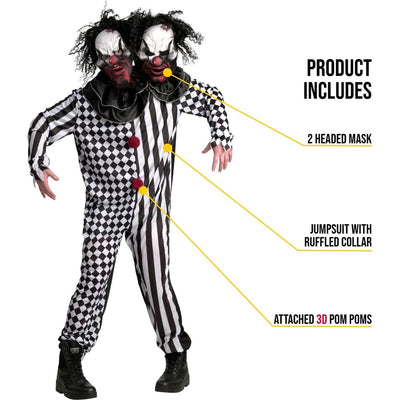 Two Headed Clown Mens Costume