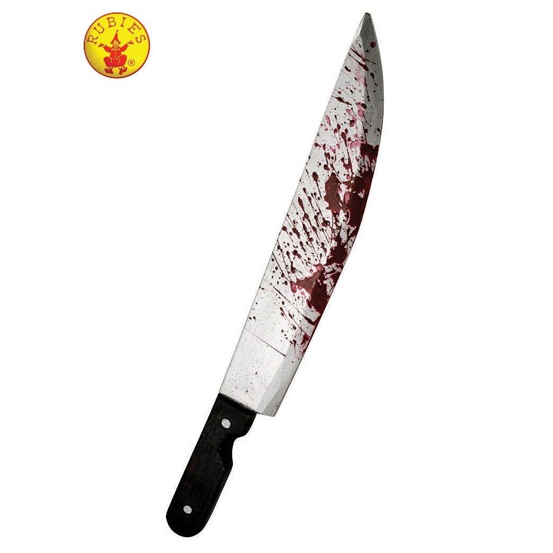 A realistic-looking bloody cleaver weapon, perfect for Halloween costumes and haunted house decorations