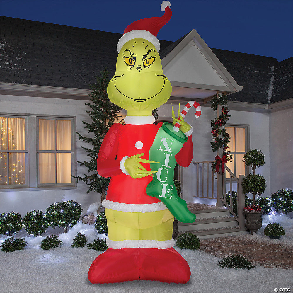 108" Blow Up Inflatable Grinch with Stock Giant Outdoor Yard Decoration.