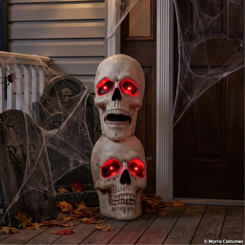 Creepy Bones Plastic Stacked Human Skulls | 27 1/2" Tall