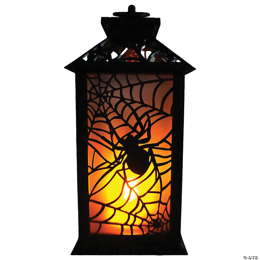 Colorful 115 plastic lantern with LED flame and spider decoration