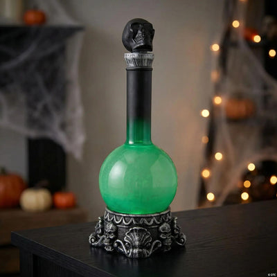 11" Light-Up LED Green Potion Bottle with Skulls