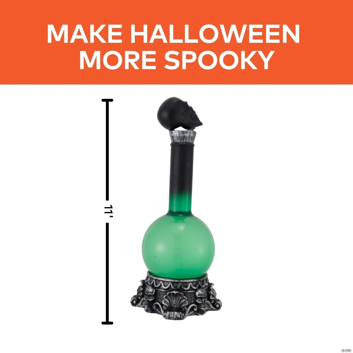 11" Light-Up LED Green Potion Bottle with Skulls