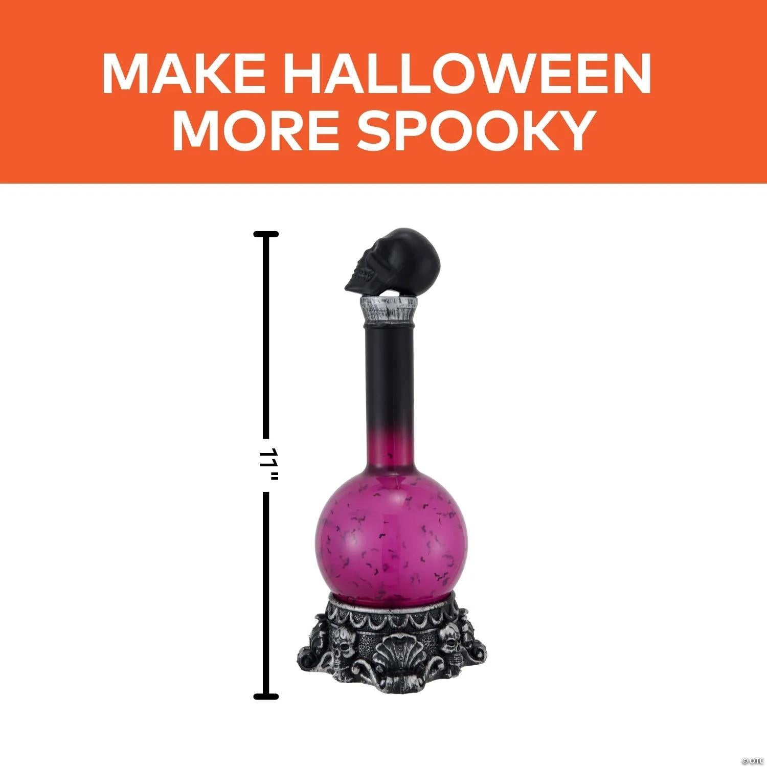 11" Light-Up LED Purple Potion Bottle with Skulls