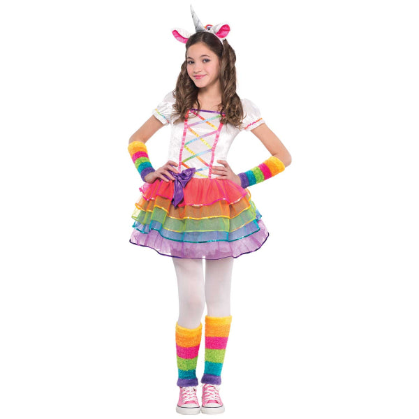 Adorable Rainbow Unicorn Child Costume with Sparkly Horn and Colorful Mane