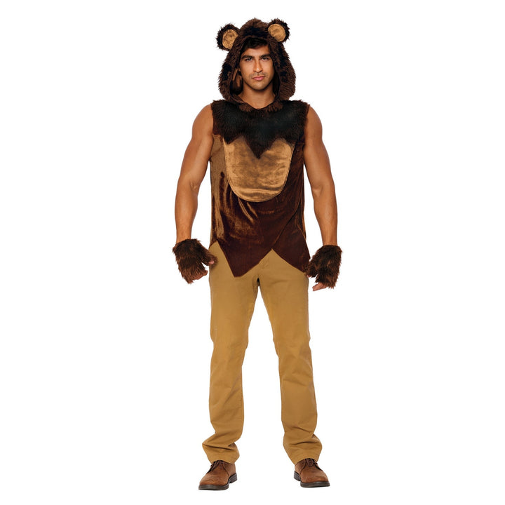 Bad Bear Mens Costume with Brown Furry Jumpsuit and Headpiece