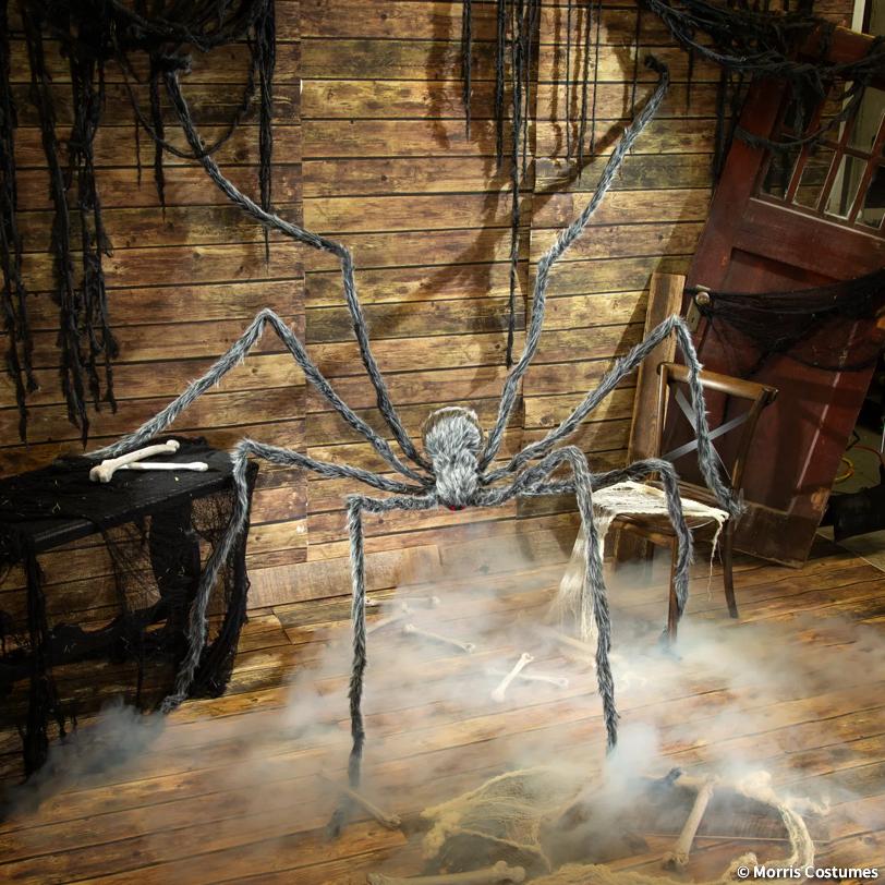 Giant Poseable Furry Black Foam Spider, 3.8 Metres