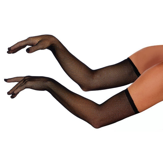 Long black fishnet gloves for adults, perfect for adding a touch of edgy style to any outfit
