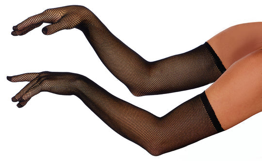 Long black fishnet gloves for adults, perfect for adding a touch of edgy style to any outfit