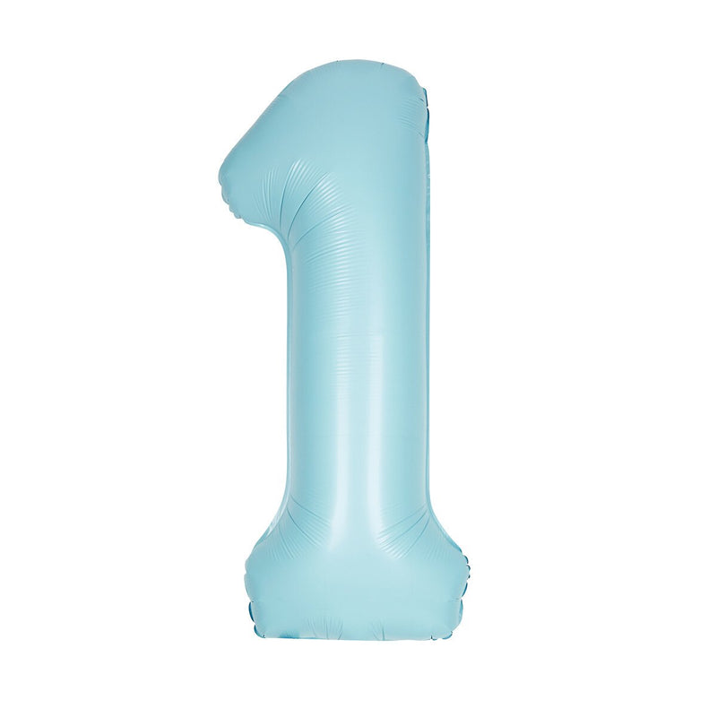 Number 1 Pastel Blue Matte Foil Balloon-86cm