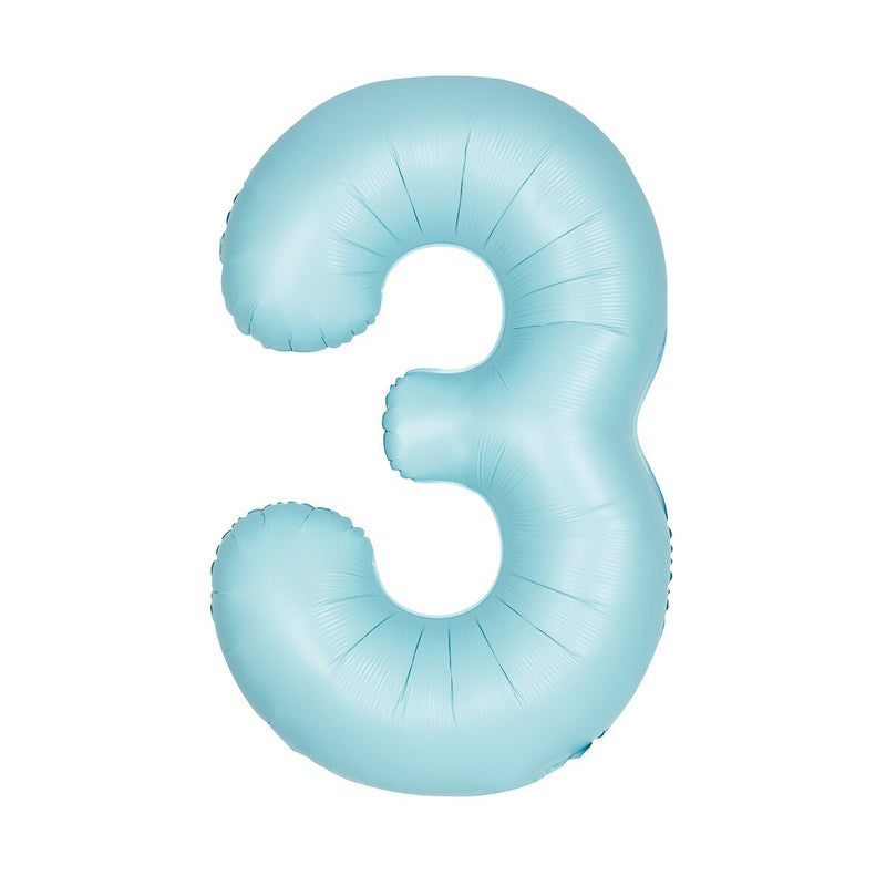 Number 3 Pastel Blue Matte Foil Balloon-86cm