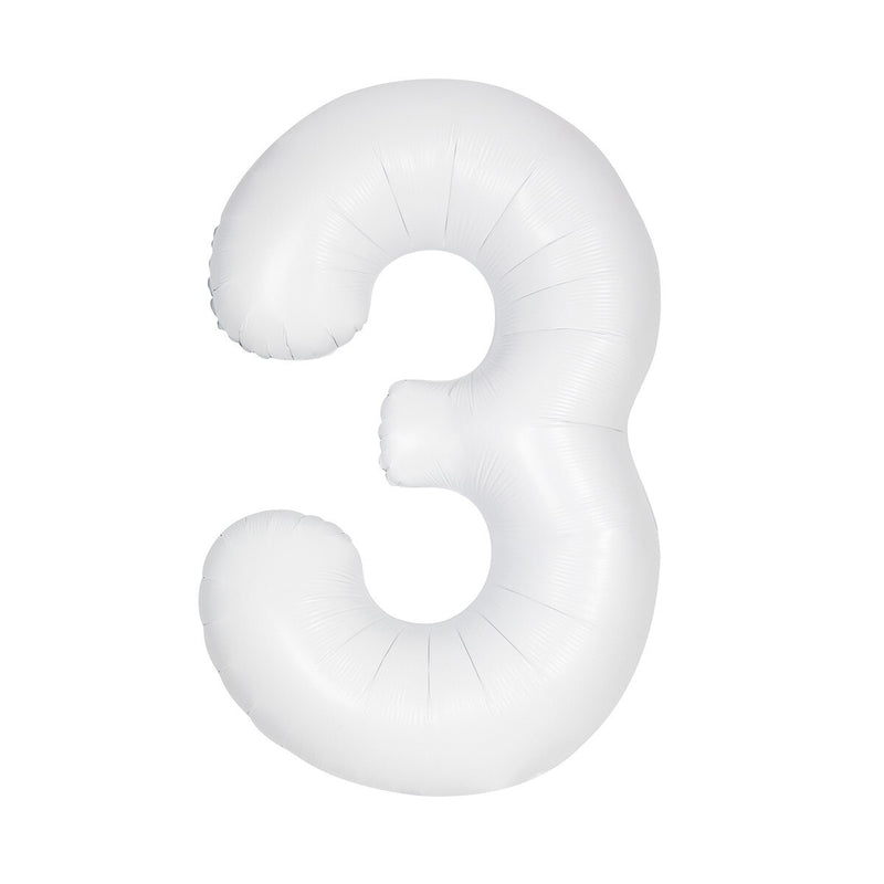 Number 3 White Matte Giant Foil Balloon-86cm