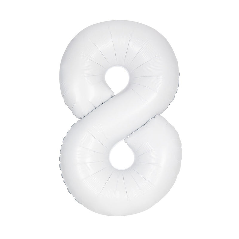 Number 8 White Matte Giant Foil Balloon-86cm