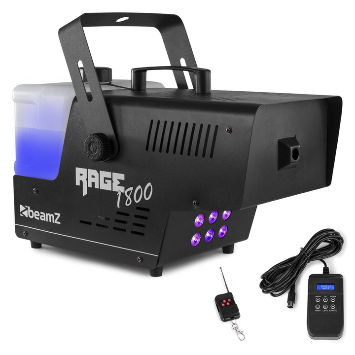 1800W smoke machine with 4-in-1 LEDs creating colorful atmospheric effects