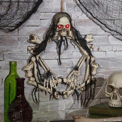 16.5" Lightup Skeleton Halloween Wreath