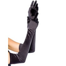 Extra Long Opera Length Satin Gloves - O/S - Black
