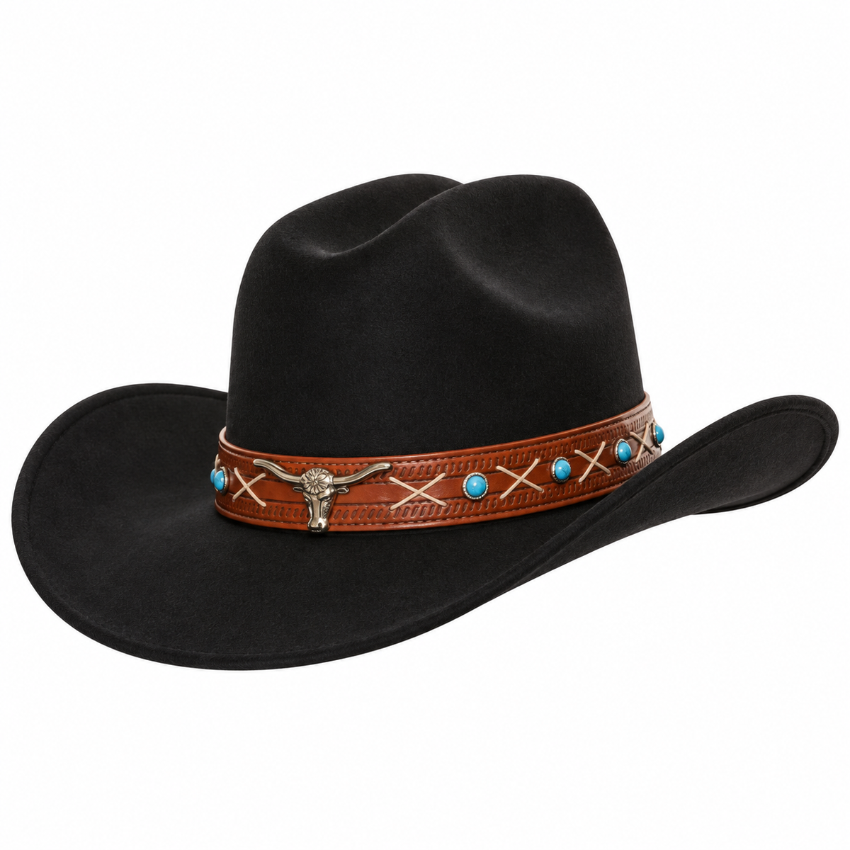Cowboy Costume Hat with Brown Leather Band and Stitching