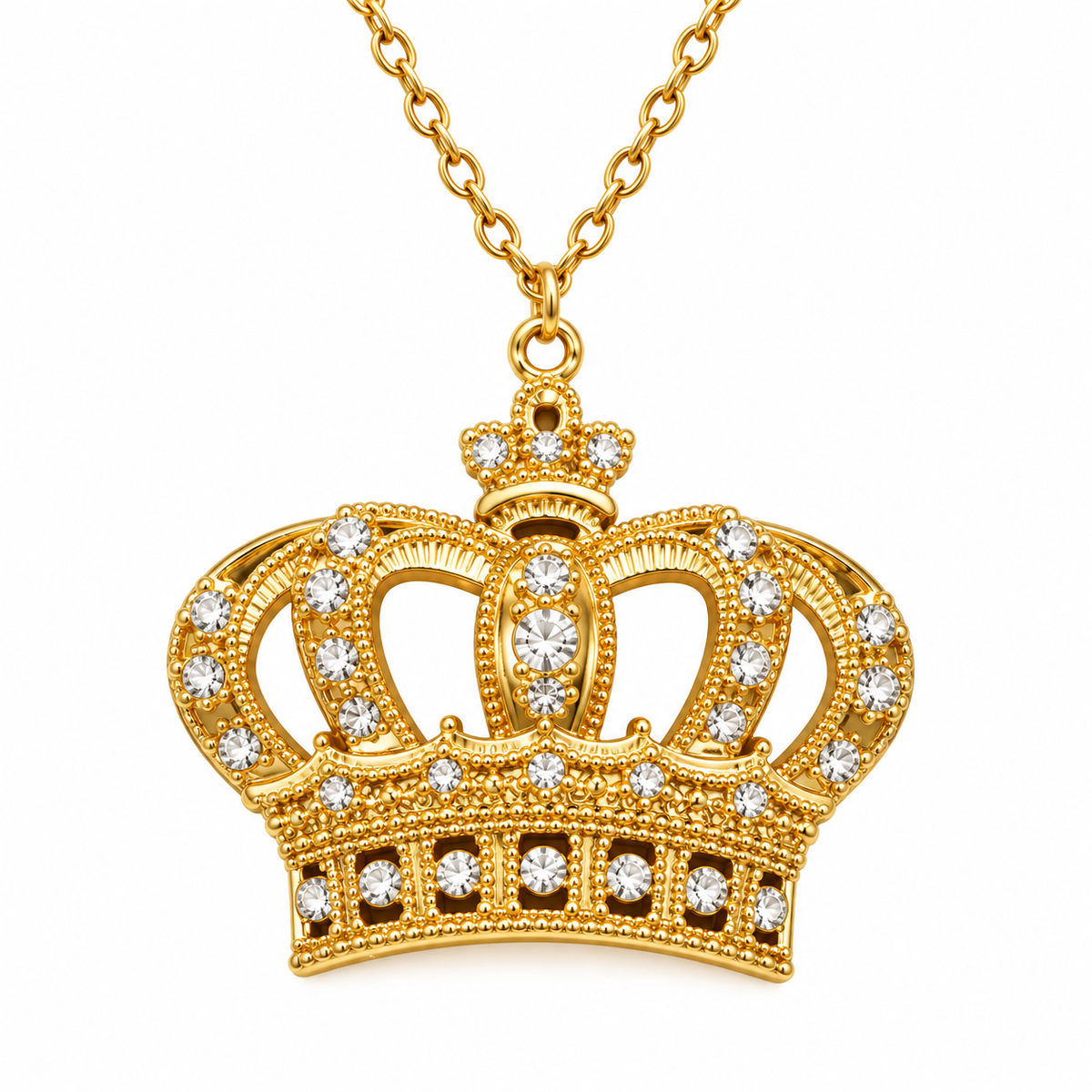 Gold Crown Pendant Necklace Costume Accessory