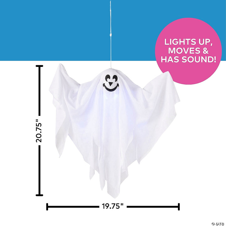 Spooky Halloween hanging decoration featuring a light-up smiling ghost