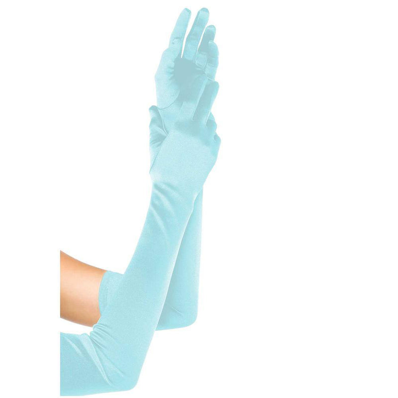 Extra Long Opera Length Satin Gloves - O/S - Light Blue