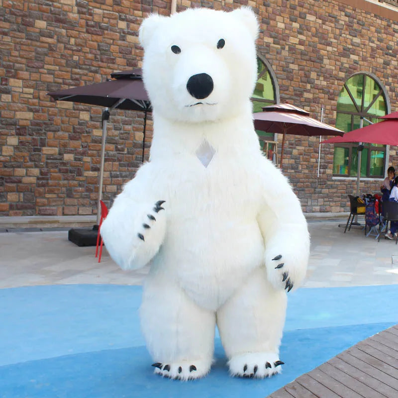 Alt text: Large white inflatable polar bear mascot costume for events and parties