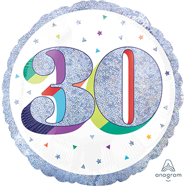 Here's to 30 Holographic Round Foil Balloon 45cm