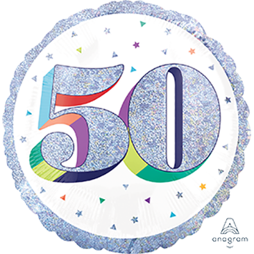 Here's to 50 Holographic Round Foil Balloon 45cm
