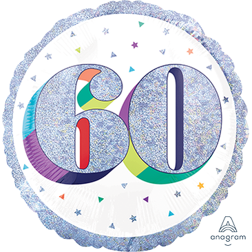 Here's to 60 Holographic Round Foil Balloon 45cm