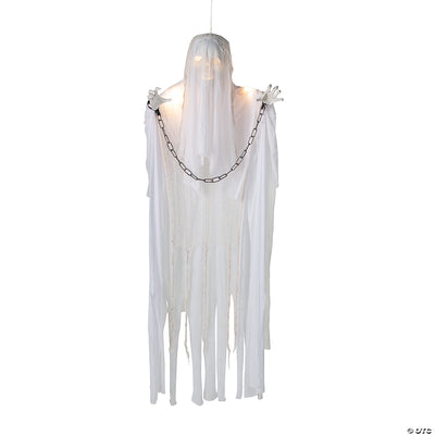 Creepy 5ft Hanging White Grim Reaper with Glowing Red Eyes