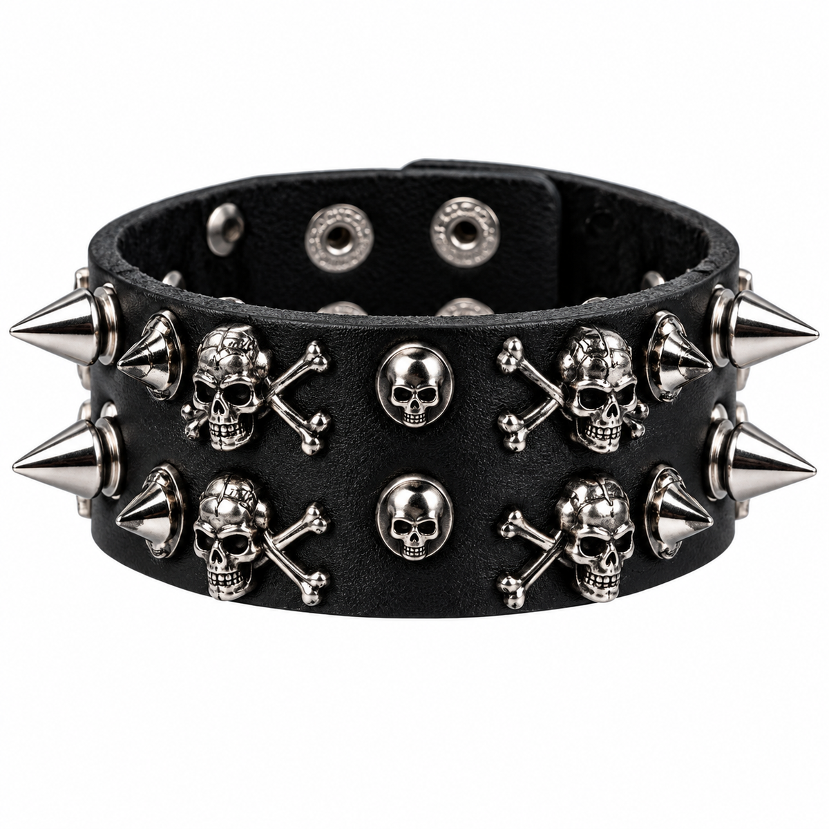 Spiked Punk Bracelet with Skulls
