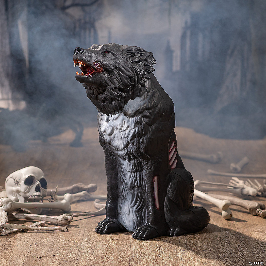 A detailed and lifelike 28 Animated Zombie Wolf, perfect for Halloween decorations