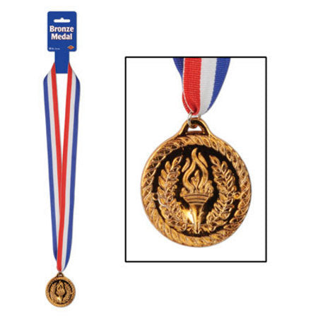 Bronze sports plastic medal with ribbon, perfect for rewarding athletic achievements