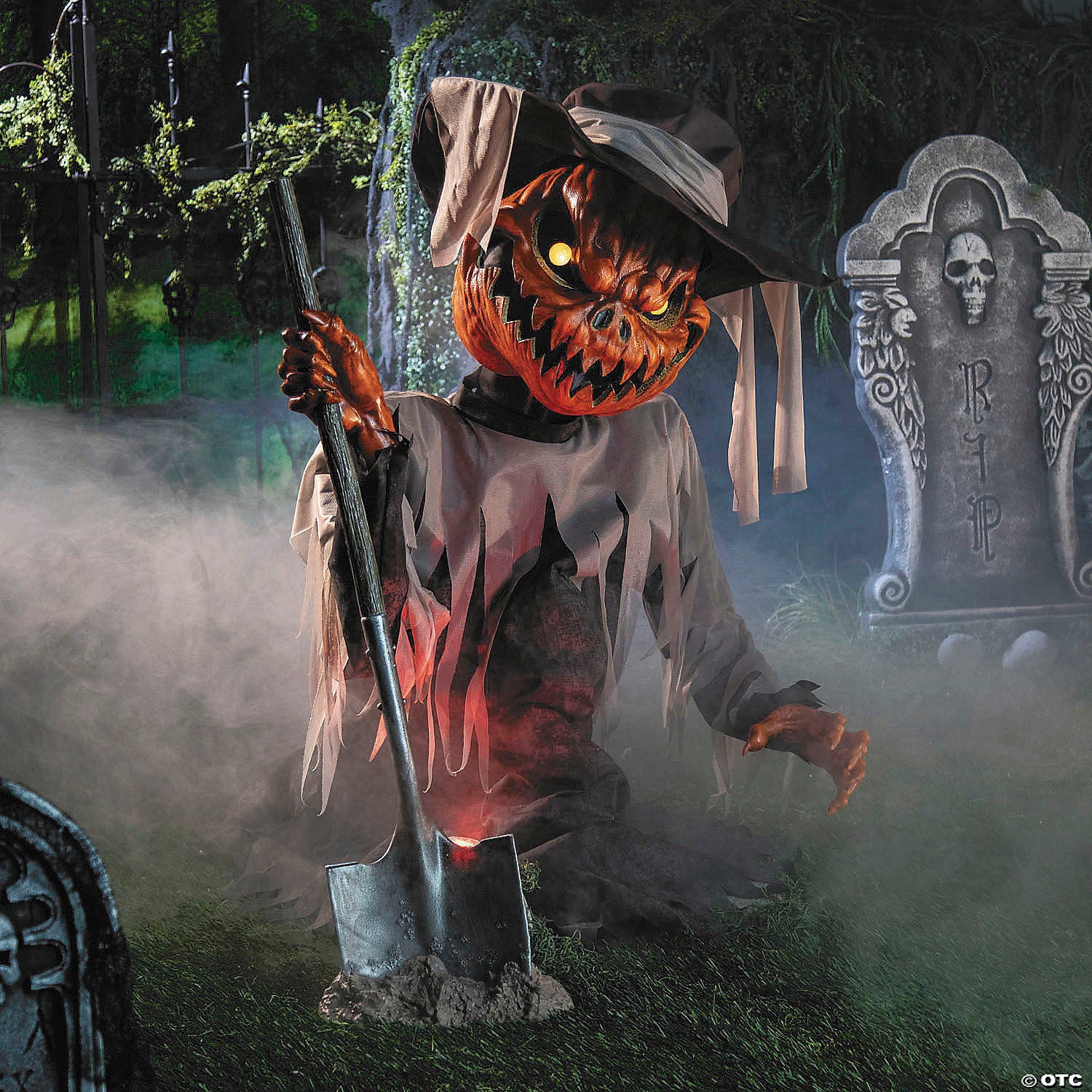 3 Ft. Animated Light-Up Pop-Up Pumpkin Head Scarecrow Prop