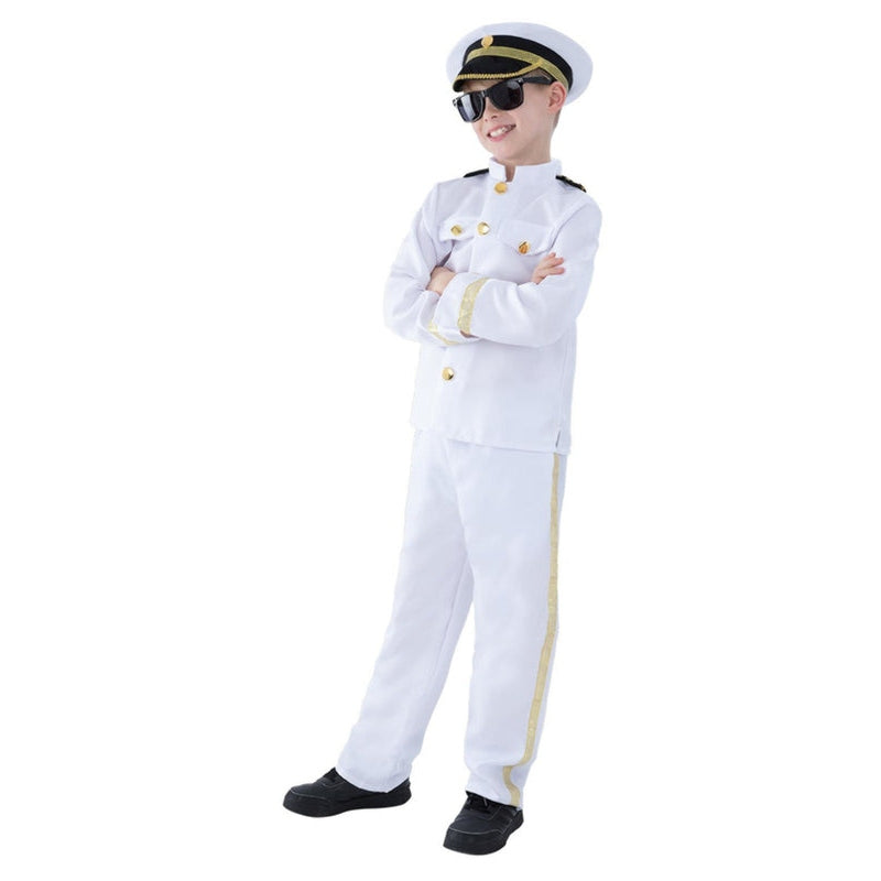 Young boy wearing a Captain Costume with hat and eye patch