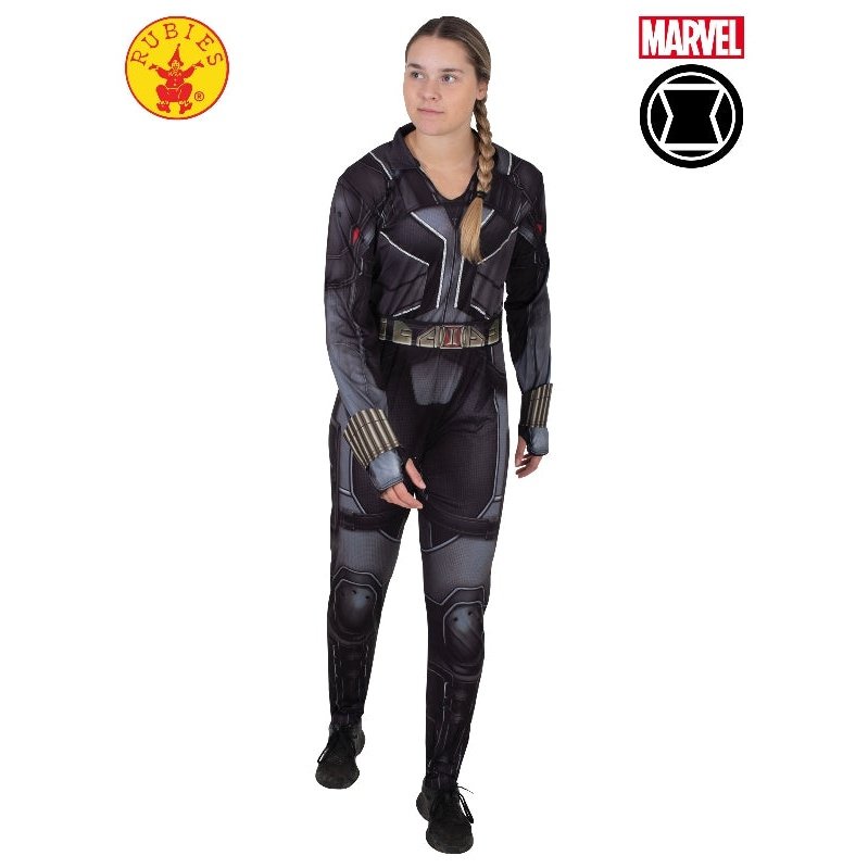 Black Widow Deluxe Costume, Adult - Full body black jumpsuit with belt and accessories for Halloween or cosplay