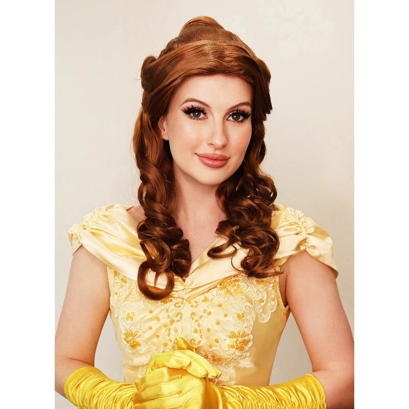 Belle Princess Wig – Auburn Brown Half-Up Curls
