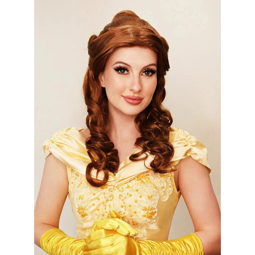 Belle Princess Wig – Auburn Brown Half-Up Curls
