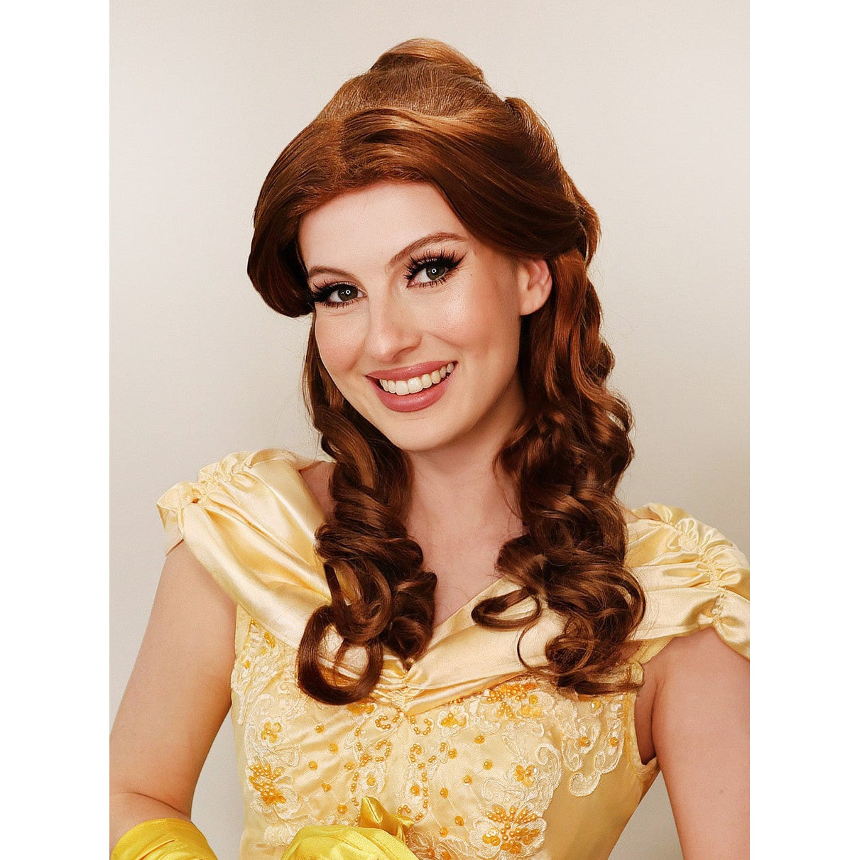 Belle Princess Wig – Auburn Brown Half-Up Curls