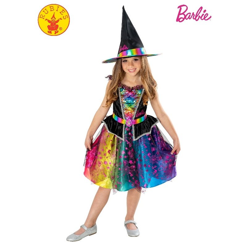 Barbie witch costume for kids with black dress and hat 