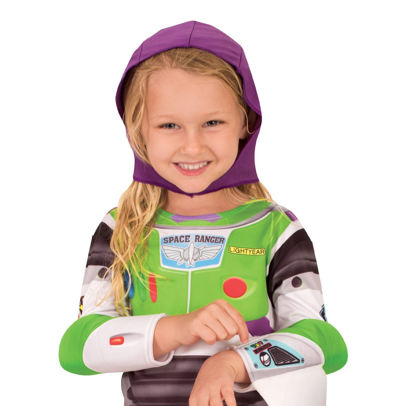 Close-up of Buzz Girl Toy Story 4 Classic Costume, Child, showing intricate details and vibrant colors