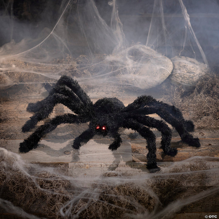 Light-Up Walking Fuzzy Spider Animated Prop with glowing eyes and moving legs