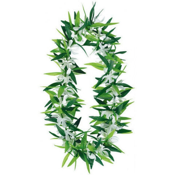 Green Leaf and White Flower Lei