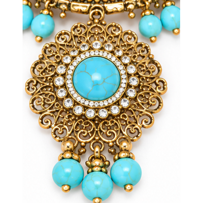 Turquoise & Gold Costume Necklace & Earring Set