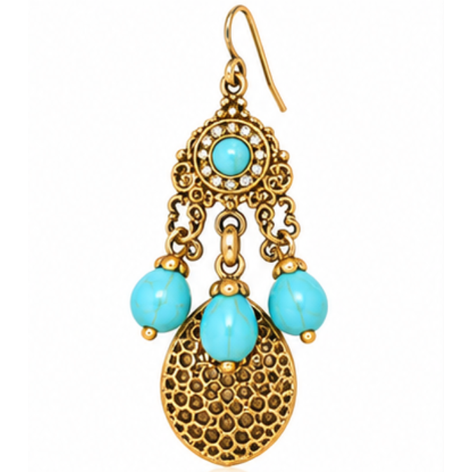 Turquoise & Gold Costume Necklace & Earring Set