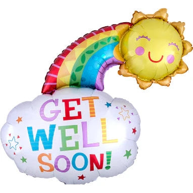 Get Well Soon Rainbow & Sunshine Cloud Supershape Foil Balloon