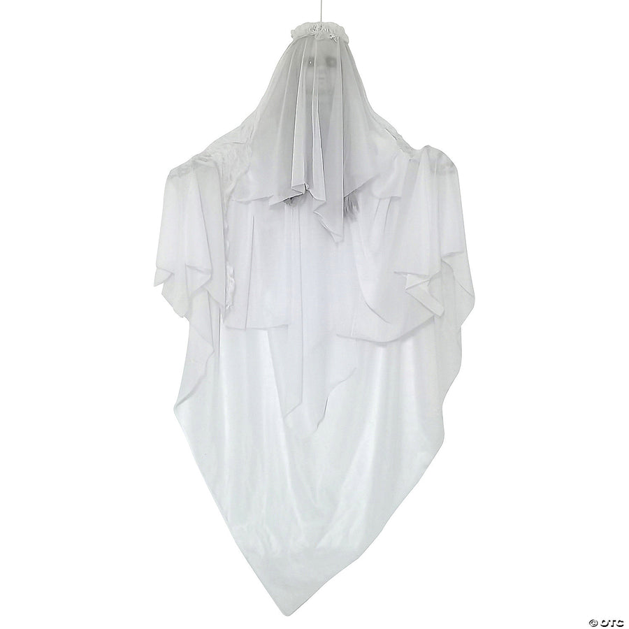 Alt text: Spooky 36 Floating Ghost Bride Halloween decoration with flowing white gown and eerie, ghostly visage, perfect for haunted house or party décor