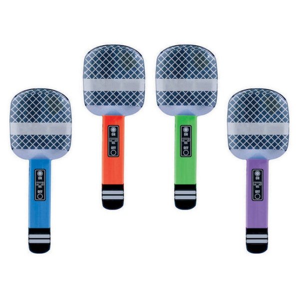 Four 266cm inflatable microphones in assorted colors for fun playtime