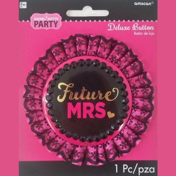 Beautiful future Mrs Hen's Party Deluxe Badge featuring elegant design and glitter