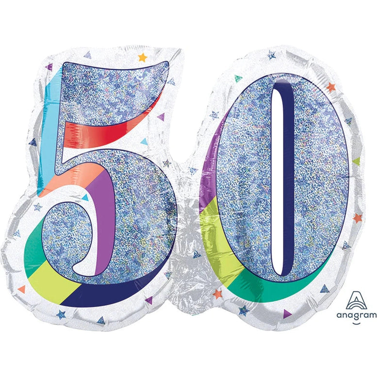 50th Birthday Holographic Supershape Foil Balloon 66cm